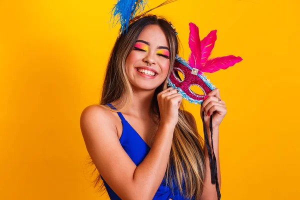 Schöne Frau Verkleidet Für Die Karnevalsnacht Lächelnde Frau Bereit Den — Stockfoto