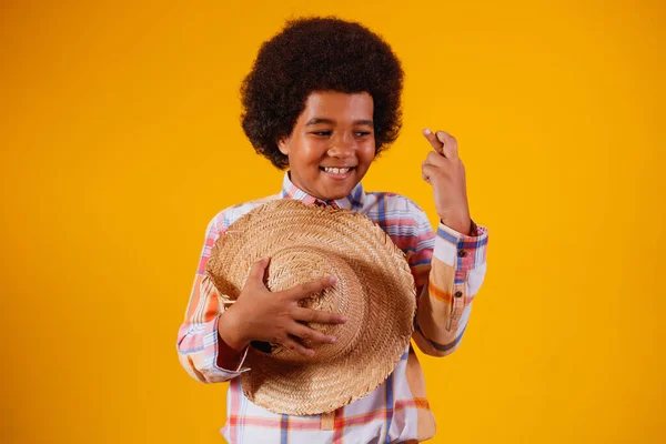 Porträt Eines Kleinen Jungen Typischer Kleidung Für Die Festa Junina — Stockfoto