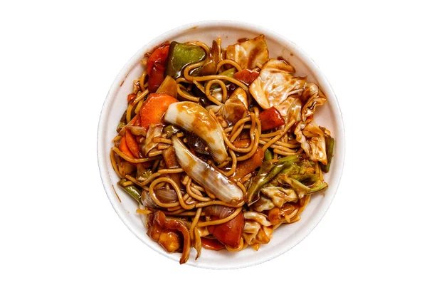 stock image Bowl with yakisoba in white background