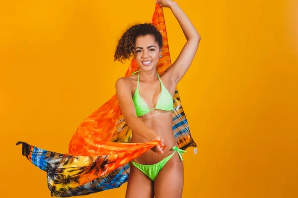 Hermosa Mujer Traje Playa Concepto Vacaciones Verano Mujer Usando Bikini — Foto de Stock