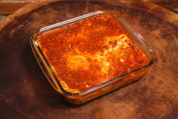 Delicious Home Made Lasagna Space Text — Stock Photo, Image