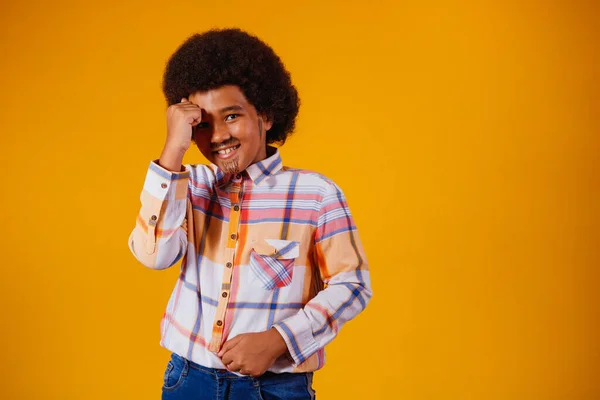 Retrato Menino Afro Vestindo Roupas Típicas Para Festa Junina — Fotografia de Stock