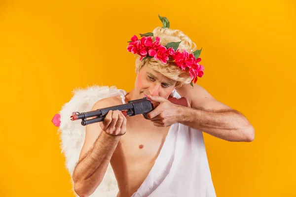 Cupid Holding Shotgun Armed Cupid — Stock Photo, Image