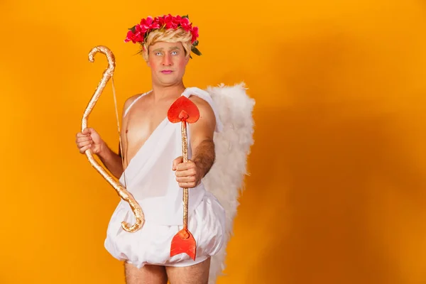 Valentijnsdag Concept Portret Van God Van Liefde Cupido Met Pijl — Stockfoto