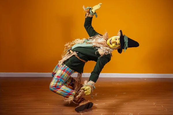 Photo Scarecrow Character Festa Junina Yellow Background Space Text — Stock Photo, Image