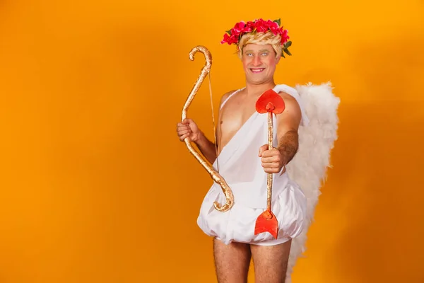 Valentijnsdag Concept Portret Van God Van Liefde Cupido Met Pijl — Stockfoto
