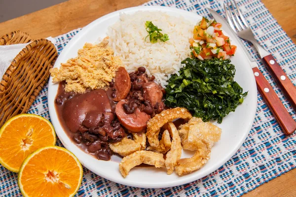 Feijoada Brazilian Cuisine Tradition Delicious Dish Made Feijoada Crackling — Stock Photo, Image