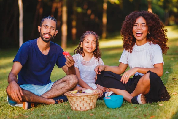 公園でピクニックをしている幸せな家族 — ストック写真