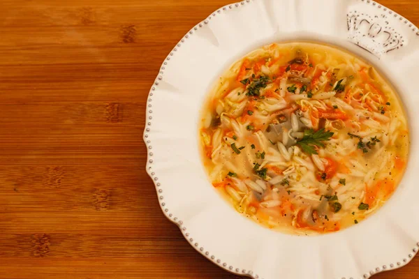 Delicious Traditional Chicken Soup Manioc Chicken Potatoes Rice Gastronomy Winter — Stock Photo, Image