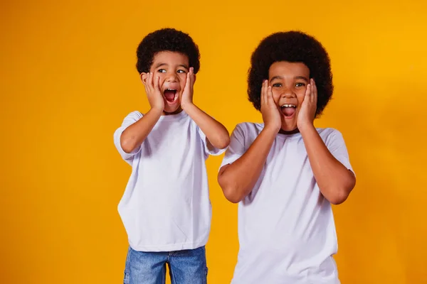 stock image afro brothers on yellow background. brother's day