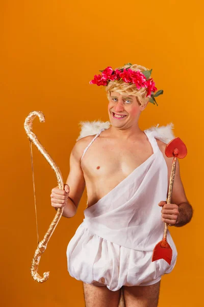 Concepto San Valentín Retrato Del Dios Del Amor Cupido Con —  Fotos de Stock