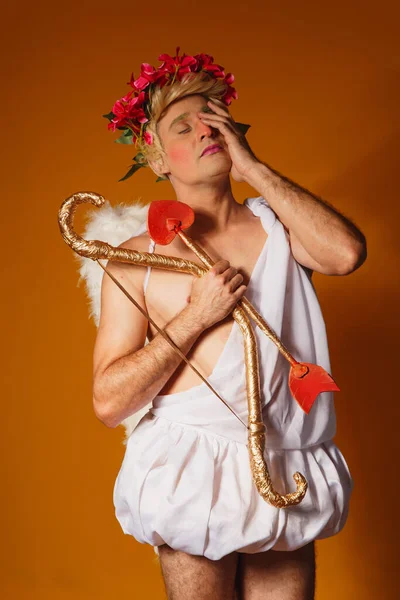 Concepto San Valentín Retrato Del Dios Del Amor Cupido Con — Foto de Stock