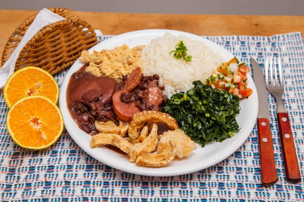 Feijoada, the Brazilian cuisine tradition.Delicious dish made of feijoada with crackling