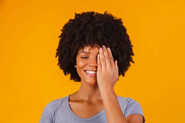 Afro Woman Her Hand Covering Half Her Face — Stock Photo, Image