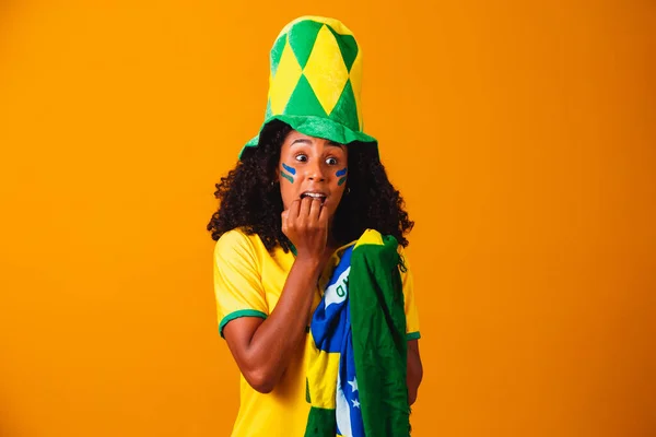 브라질 브라질 팬들은 배경의 축구나 경기를 걱정하고 브라질 월드컵의 — 스톡 사진