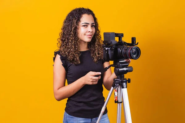 Junges Mädchen Mit Einer Kamera Filmregisseur — Stockfoto