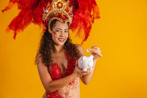 Bailarina Carnaval Sosteniendo Una Alcancía Las Manos Concepto Ahorro Para — Foto de Stock