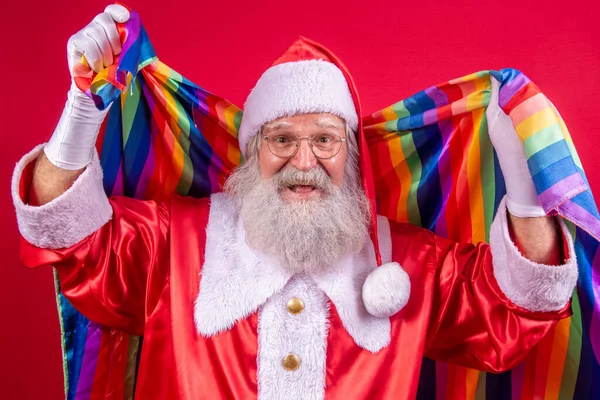 Santa Claus Covering Lgbt Pride Flag Myself One Keeping Your — Stock Photo, Image