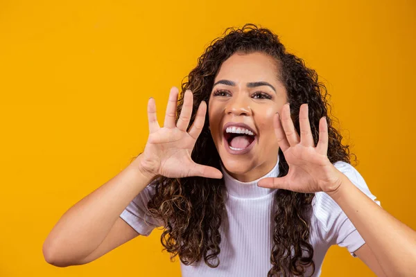 Expressive Woman Wow Young Woman Surprised Low Prices Shocked Excited — Stock Photo, Image