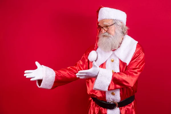 Babbo Natale Indicando Parte Pubblicità Promozione Natale Capodanno Pubblicità Sconto — Foto Stock
