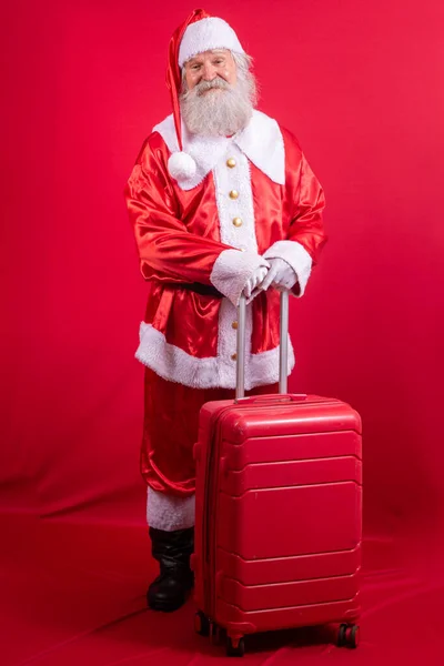 Santa Claus His Suitcase New Year Travel Concept Santa Claus — Stock Photo, Image