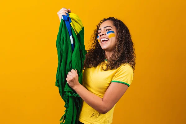 Бразильская Вентилятор Лицом Окрашены Синий Желтый Цвет — стоковое фото