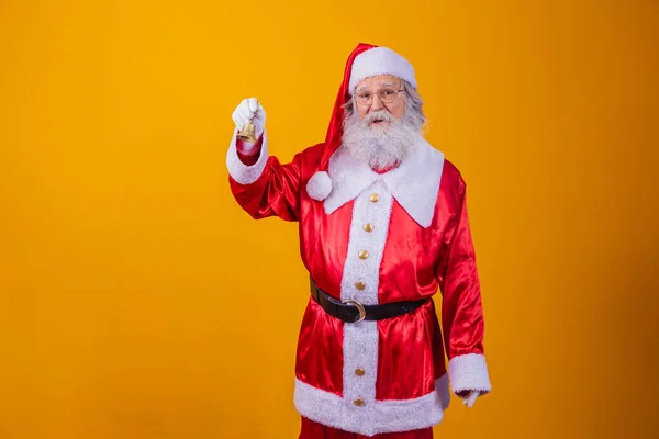Święty Mikołaj Dzwoni Dzwoneczkiem Dzwonki Oszczędności Zakupów Zbliżają Się Święta — Zdjęcie stockowe