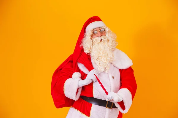 Babbo Natale Con Una Borsa Enorme Nella Fretta Consegnare Regali — Foto Stock