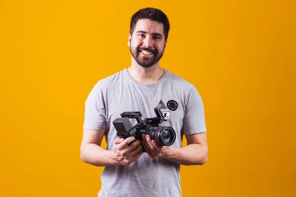 Νεαρό Αγόρι Κινηματογραφική Κάμερα Σκηνοθέτης — Φωτογραφία Αρχείου
