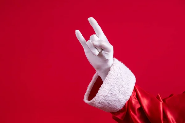 Père Noël Faisant Signe Rock Roll Avec Les Mains Fond — Photo