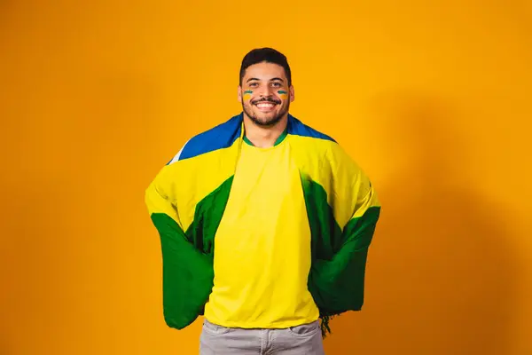 Braziliaanse Voetbal Fan Emoties Feesten Opgewonden Blij Aanhang Van Brazilië — Stockfoto