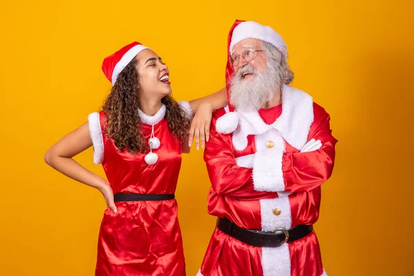 Papai Noel Real Com Uma Jovem Afro Menina Com Cabelo — Fotografia de Stock