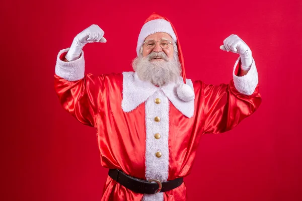 Santa Claus Ukazuje Svaly Silný Santa Claus — Stock fotografie