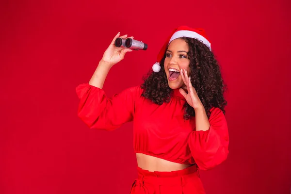 Stock image Isolated Young Christmas Girl With Binocular