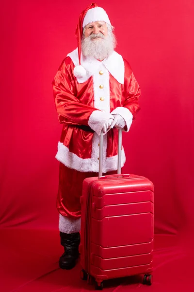 Santa Claus His Suitcase New Year Travel Concept Santa Claus — Stock Photo, Image