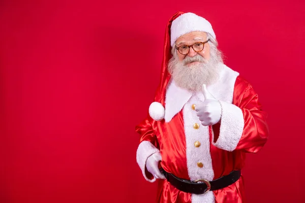 Babbo Natale Che Mostra Pollice Babbo Natale Con Barba Reale — Foto Stock