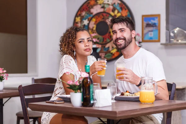 Young Couple Lovers Having Dinner Restaurant — Stock Photo, Image