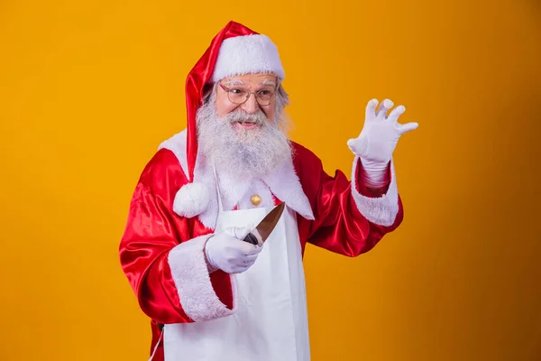 Tomten Håller Kniv Onda Jultomten Koncept Mord — Stockfoto