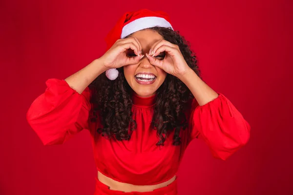 Aislado Joven Navidad Chica Con Binocular — Foto de Stock