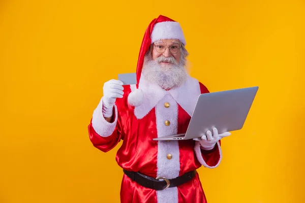 Święty Mikołaj Kupuje Line Santa Claus Zakup Line — Zdjęcie stockowe