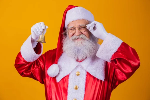 Papá Noel Tocando Una Pequeña Campana Jingle Bells Ahorro Compras —  Fotos de Stock