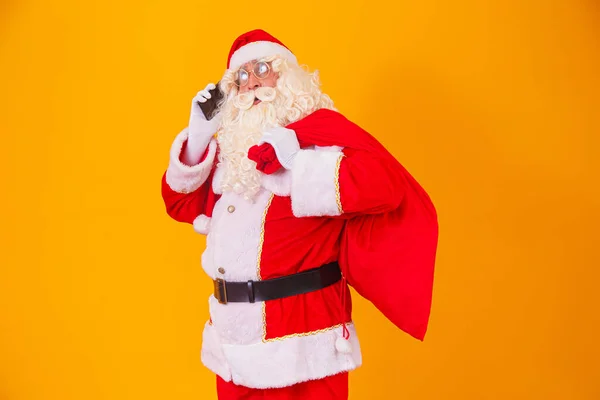 Jultomten Pratar Telefon — Stockfoto
