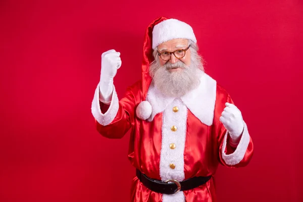 Skutečný Santa Dělá Vítězné Gesto Ano — Stock fotografie