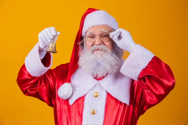 Santa Claus Ringing Small Bell Jingle Bells Savings Purchases Christmas — Stock Photo, Image