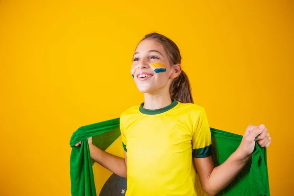 Voetbal Supporter Brazilië Team Mooi Klein Meisje Juichen Voor Haar — Stockfoto