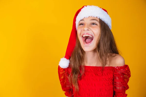 Liten Flicka Klädd För Jul Förtrollad Med Öppen Mun Gul — Stockfoto