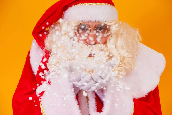 Buon Natale Buone Vacanze Babbo Natale Soffia Neve — Foto Stock