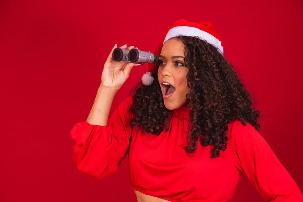 stock image Isolated Young Christmas Girl With Binocular