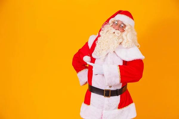 Санта Клаус Вказує Вільну Сторону Тексту Зліва — стокове фото
