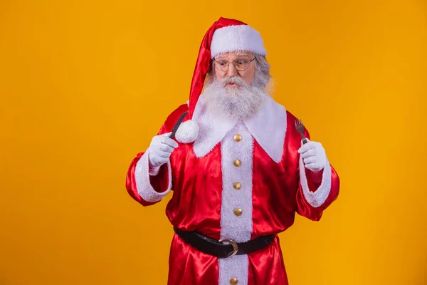 Babbo Natale Con Coltello Una Forchetta — Foto Stock